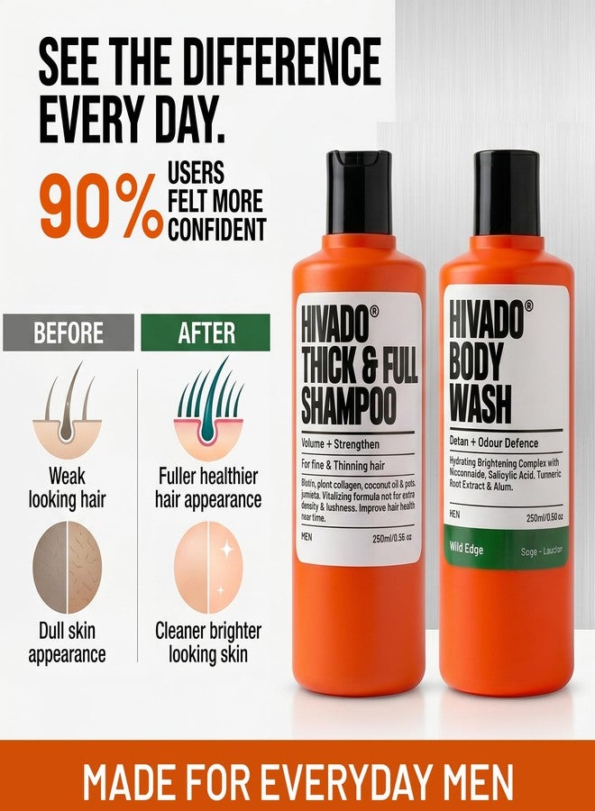 HIVADO Men’s Ultimate Shower Duo Pack 2×250ml | Body Wash & Thick & Full Shampoo Set | Biotin, Collagen & Aloe Vera | Hydrating Skin & Hair Thickening Formula | Sulfate-Free Daily Grooming Combo - Image 4