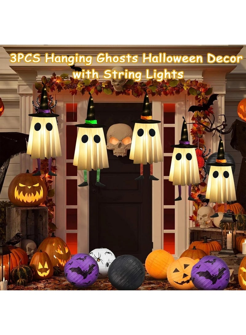 Halloween Hanging Ghosts, Halloween Decorations Outdoor Hanging Ghosts with Witch Hat,Glowing Ghost Witch Hat Lights, Halloween Ghost Decor for Yard Patio Garden Tree Outside - Image 4