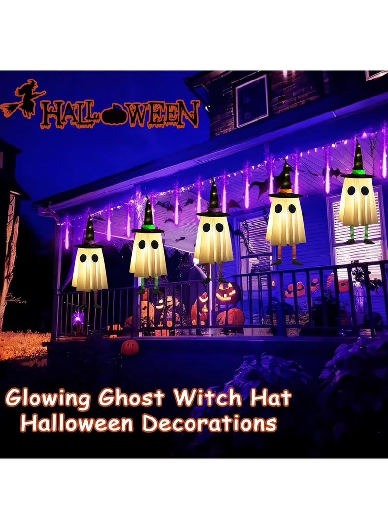Halloween Hanging Ghosts, Halloween Decorations Outdoor Hanging Ghosts with Witch Hat,Glowing Ghost Witch Hat Lights, Halloween Ghost Decor for Yard Patio Garden Tree Outside - Image 5