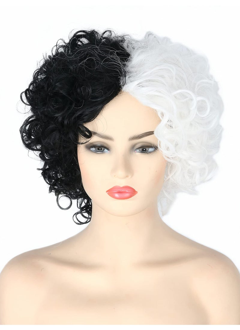 Topcosplay Topcosplay Black White Wig Short Curly Afro Wigs for Men or Women Halloween Costume Cosplay Wigs 