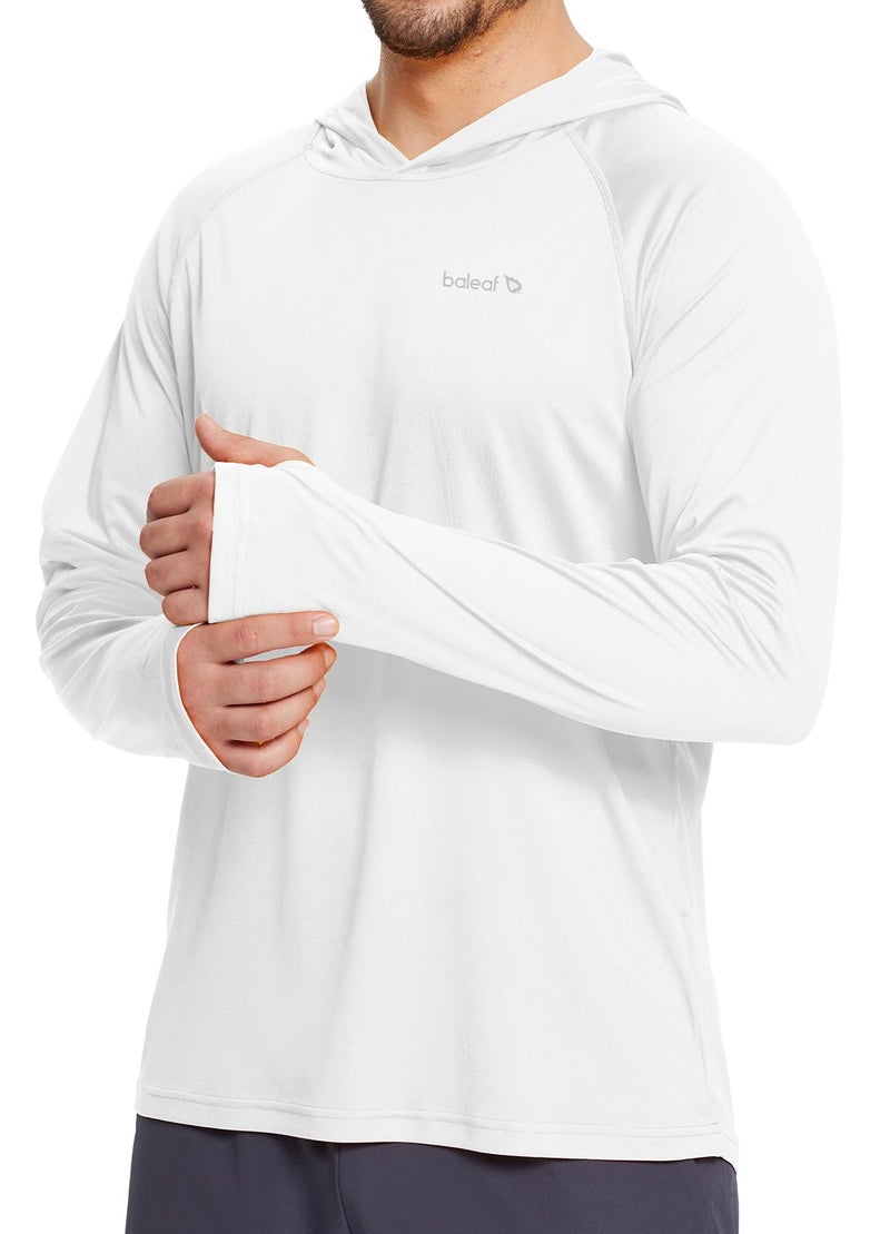 baleaf Men's UV SPF Hoodie Shirt UPF 50+ Sun Protection Long Sleeve T-Shirts Rash Guard Fishing Swimming Lightweight White Size L - Image 1