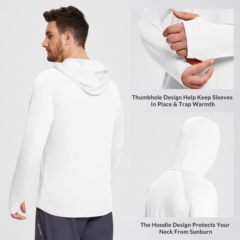 baleaf Men's UV SPF Hoodie Shirt UPF 50+ Sun Protection Long Sleeve T-Shirts Rash Guard Fishing Swimming Lightweight White Size L - Image 2