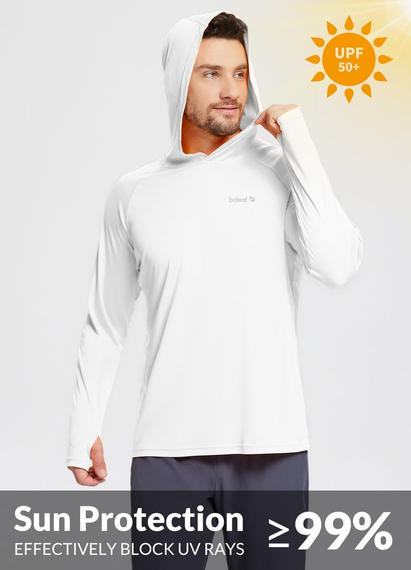 baleaf Men's UV SPF Hoodie Shirt UPF 50+ Sun Protection Long Sleeve T-Shirts Rash Guard Fishing Swimming Lightweight White Size L - Image 3