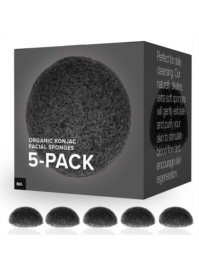 Minamul Konjac Exfoliating Organic Facial Sponge Set, Gentle daily face scrub/skincare, best bamboo activated charcoal, Safe for Oily, Dry, Combination or Sensitive skin, Makeup Remover, 5 pack - Image 1