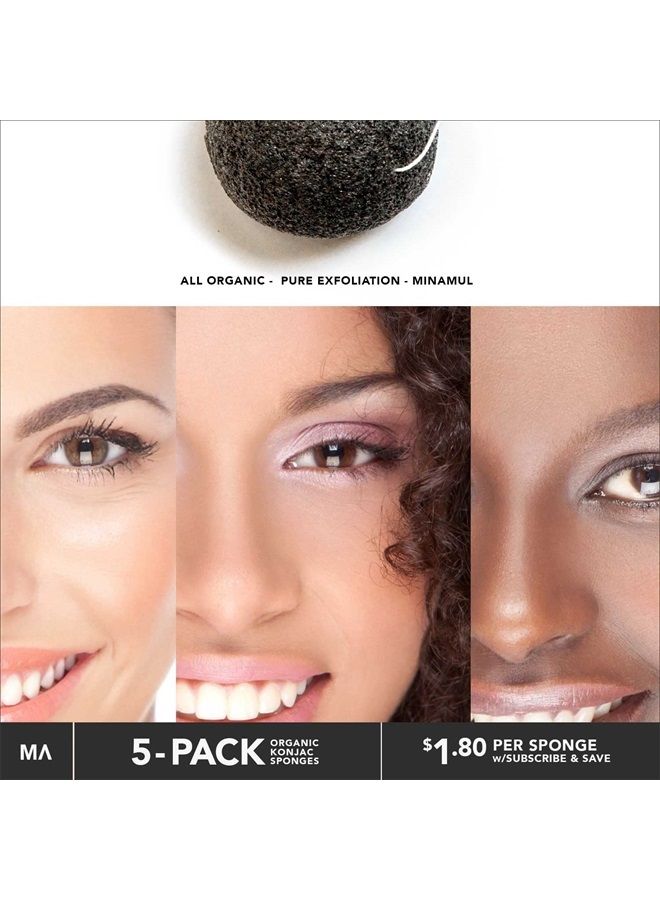 Minamul Konjac Exfoliating Organic Facial Sponge Set, Gentle daily face scrub/skincare, best bamboo activated charcoal, Safe for Oily, Dry, Combination or Sensitive skin, Makeup Remover, 5 pack - Image 5