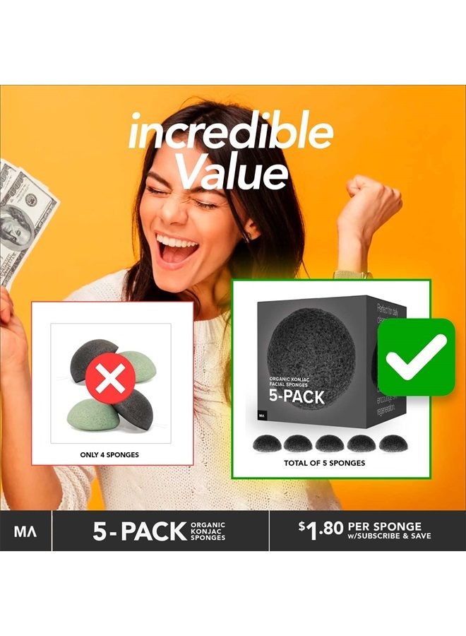 Minamul Konjac Exfoliating Organic Facial Sponge Set, Gentle daily face scrub/skincare, best bamboo activated charcoal, Safe for Oily, Dry, Combination or Sensitive skin, Makeup Remover, 5 pack - Image 2