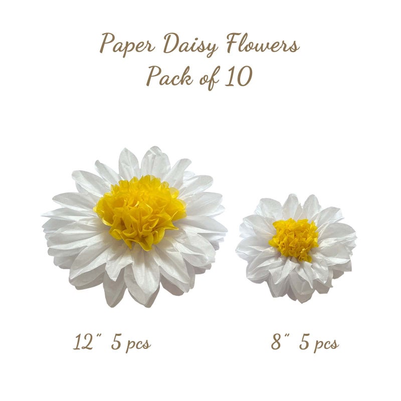 ANSOMO Daisy Tissue Paper Pom Poms Party Decorations White Yellow Flowers Wall Hanging 1st Birthday Bridal Baby Shower Wedding Classroom DÃ©cor 12" 8" Pack of 10 - Image 2