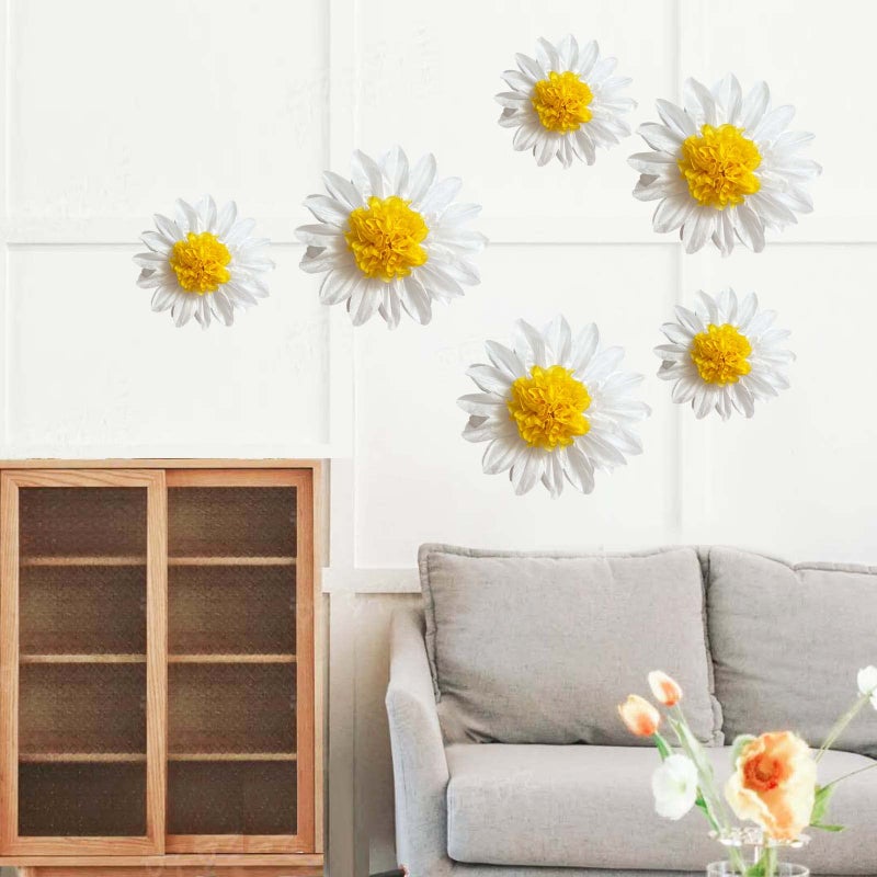 ANSOMO Daisy Tissue Paper Pom Poms Party Decorations White Yellow Flowers Wall Hanging 1st Birthday Bridal Baby Shower Wedding Classroom DÃ©cor 12" 8" Pack of 10 - Image 3