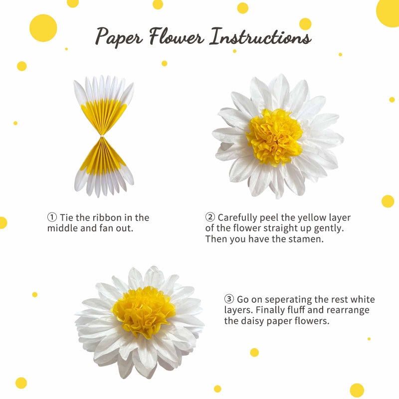 ANSOMO Daisy Tissue Paper Pom Poms Party Decorations White Yellow Flowers Wall Hanging 1st Birthday Bridal Baby Shower Wedding Classroom DÃ©cor 12" 8" Pack of 10 - Image 5