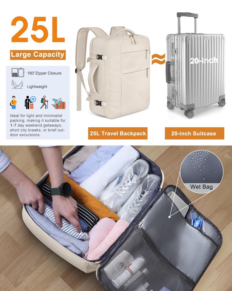 Capolo Travel Backpack for Women Men Waterproof Laptop Backpack Airlines Approved Carry On Backpack Bag Computer Bookbag for Business, Work, Traveling Fits 17 Inch Laptop(Beige) - Image 4
