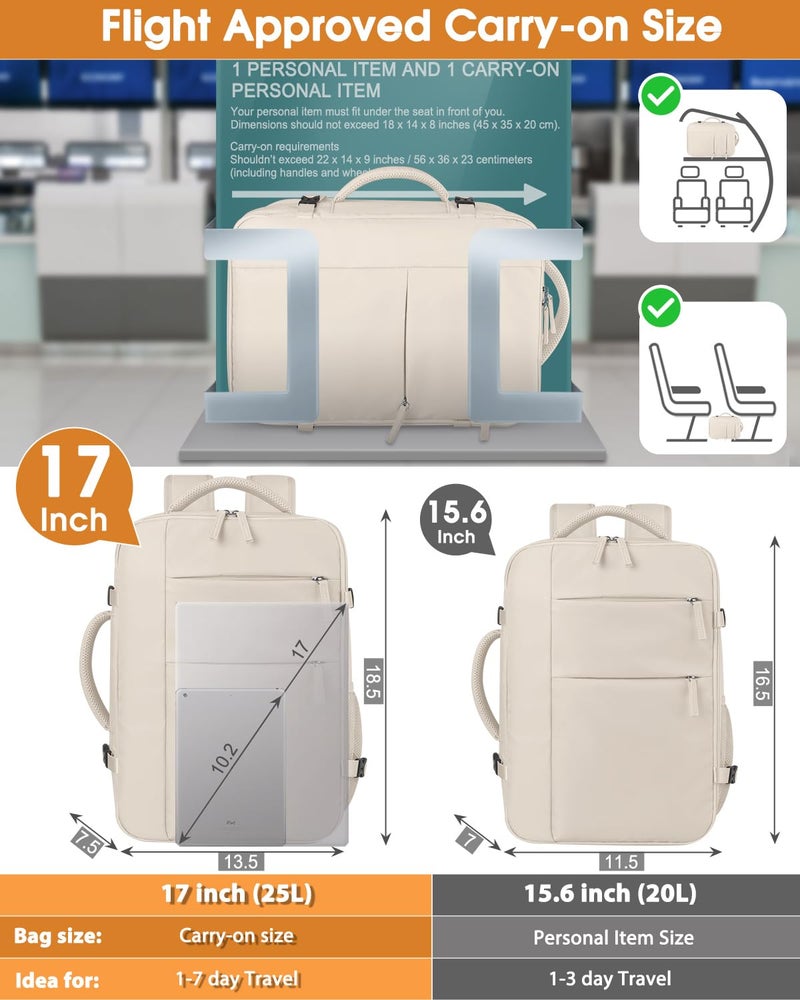 Capolo Travel Backpack for Women Men Waterproof Laptop Backpack Airlines Approved Carry On Backpack Bag Computer Bookbag for Business, Work, Traveling Fits 17 Inch Laptop(Beige) - Image 5