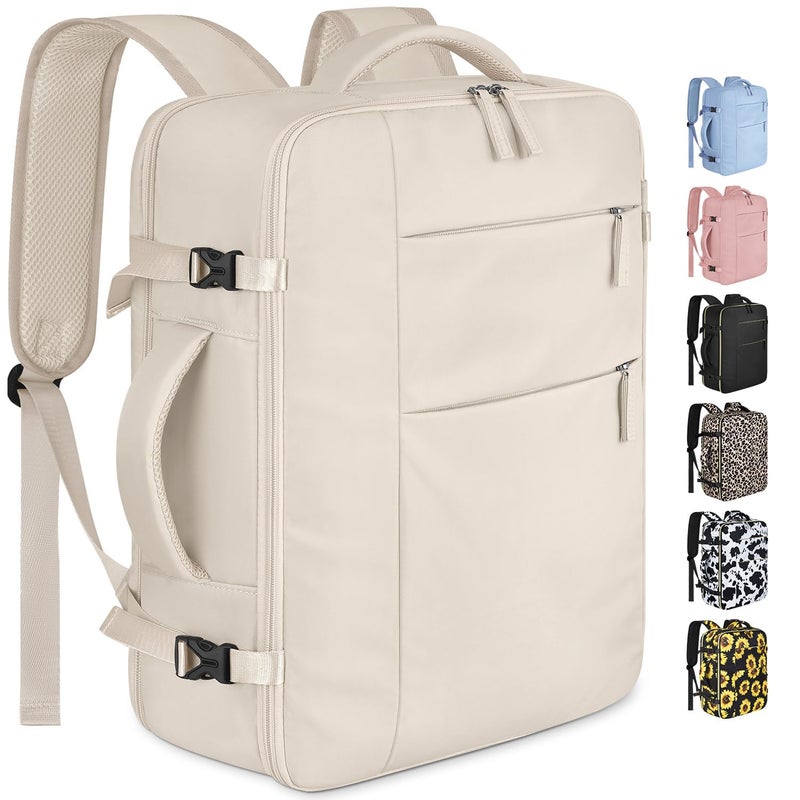 Capolo Travel Backpack for Women Men Waterproof Laptop Backpack Airlines Approved Carry On Backpack Bag Computer Bookbag for Business, Work, Traveling Fits 17 Inch Laptop(Beige) - Image 1