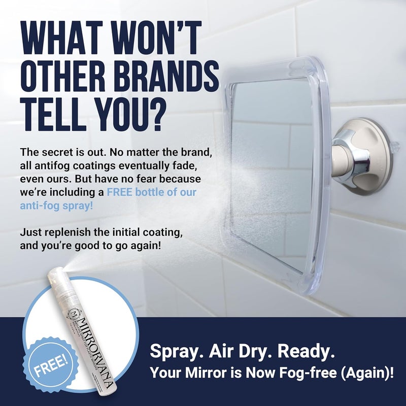 MIRRORVANA Fogless Shower Mirror for Shaving with Upgraded Suction-Cup, 1X Magnifying, 6.3 x 6.3 Inch (Translucent Frame, Grey Suction) All user affordable trusted quality - Image 3