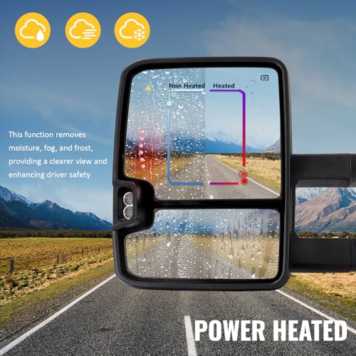 Sanooer Towing Mirrors for Toyota Tundra 2007-2021, Tow Mirror for Toyota Sequoia 2008-2017, Power Glass Heated Arrow Turn Signal, Running Light, Blind Spot Monitoring, Extendable Fold Pair Set (Yellow Lens) - Image 5