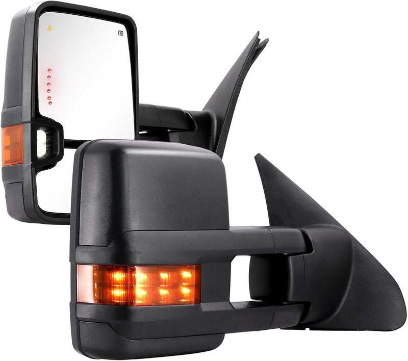 Sanooer Towing Mirrors for Toyota Tundra 2007-2021, Tow Mirror for Toyota Sequoia 2008-2017, Power Glass Heated Arrow Turn Signal, Running Light, Blind Spot Monitoring, Extendable Fold Pair Set (Yellow Lens) - Image 1