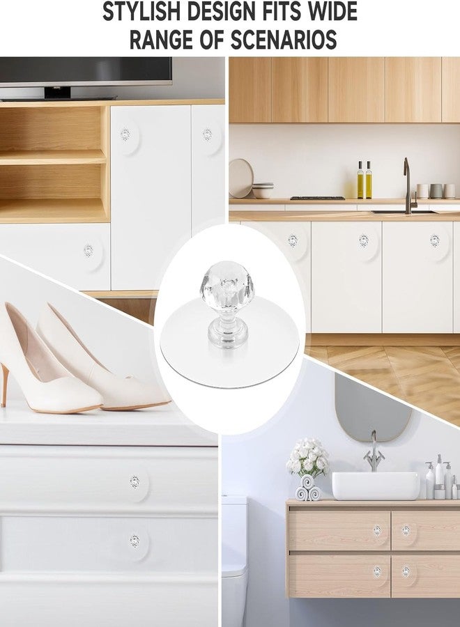 T ESSENTIALS 4 Pcs Self-Adhesive Crystal Acrylic Pull Knobs for Cabinet, Drawer, Wardrobe + Hook Diamond Stickers | Decorative Furniture Handles for Kitchen, Bathroom, Dresser, Door (Clear) - Image 3