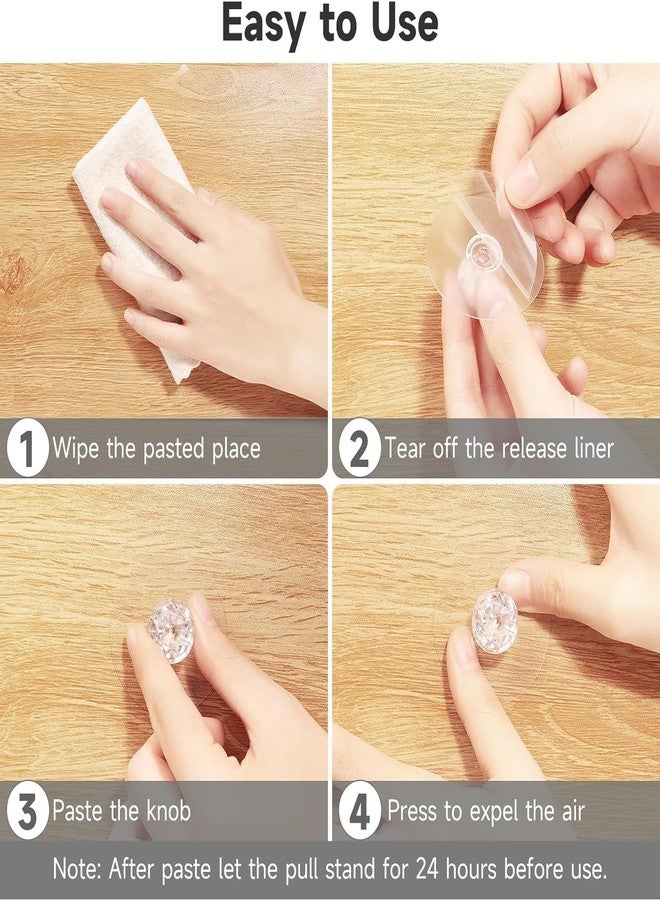 T ESSENTIALS 4 Pcs Self-Adhesive Crystal Acrylic Pull Knobs for Cabinet, Drawer, Wardrobe + Hook Diamond Stickers | Decorative Furniture Handles for Kitchen, Bathroom, Dresser, Door (Clear) - Image 5