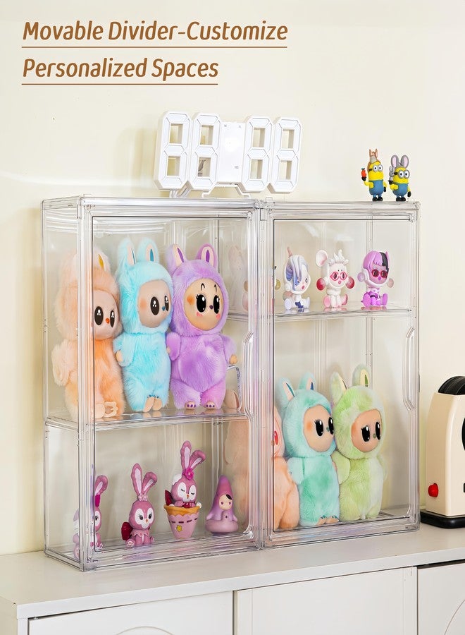 ZLLZUU Acrylic Display Case Compatible with Labubu POP MART, 2 Pack Clear Display Cases for Figure Collectibles, Stackable Display Box with Magnetic Door - Image 2