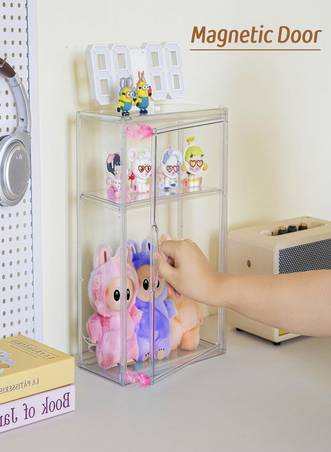 ZLLZUU Acrylic Display Case Compatible with Labubu POP MART, 2 Pack Clear Display Cases for Figure Collectibles, Stackable Display Box with Magnetic Door - Image 4
