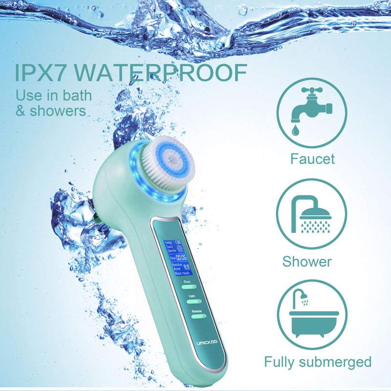 UMICKOO Face Scrubber Exfoliator,Facial Cleansing Brush Waterproof with LCD Screen,Blackhead Remover Vacuum with 5 Brush Heads,Face Spin Brush for Exfoliating, Massaging and Deep Pore Cleansing - Image 5