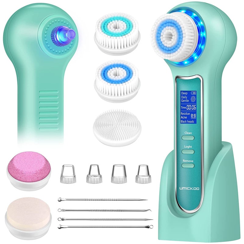 UMICKOO Face Scrubber Exfoliator,Facial Cleansing Brush Waterproof with LCD Screen,Blackhead Remover Vacuum with 5 Brush Heads,Face Spin Brush for Exfoliating, Massaging and Deep Pore Cleansing - Image 1