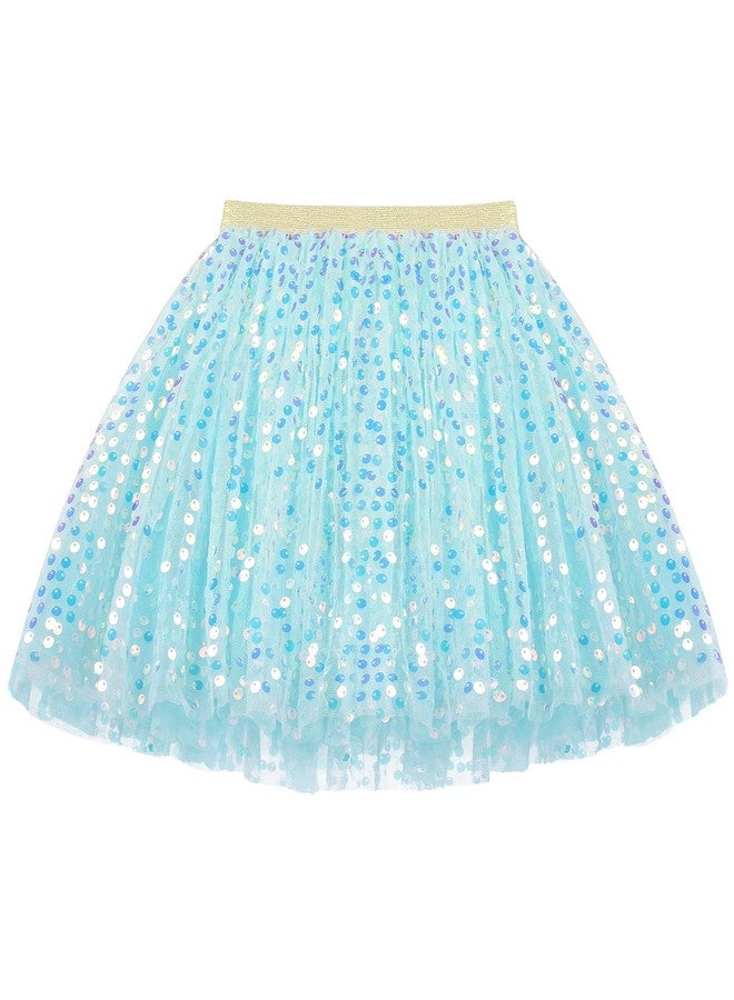 KEREDA Toddler Girls Layered Tutu Skirt Sparkling Sequin Tulle Dance Skirts 6-8 Y Blue - Image 1