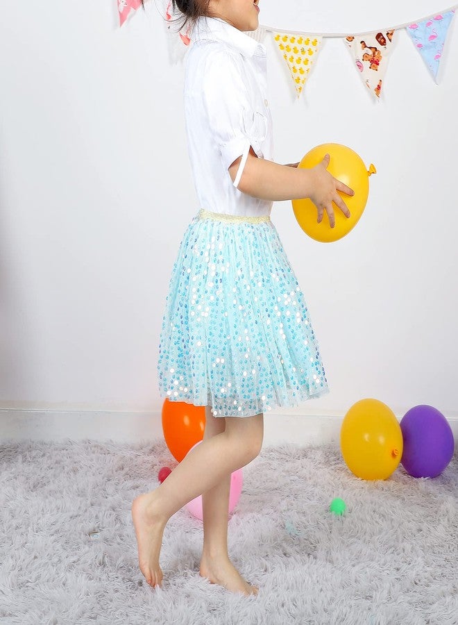 KEREDA Toddler Girls Layered Tutu Skirt Sparkling Sequin Tulle Dance Skirts 6-8 Y Blue - Image 3