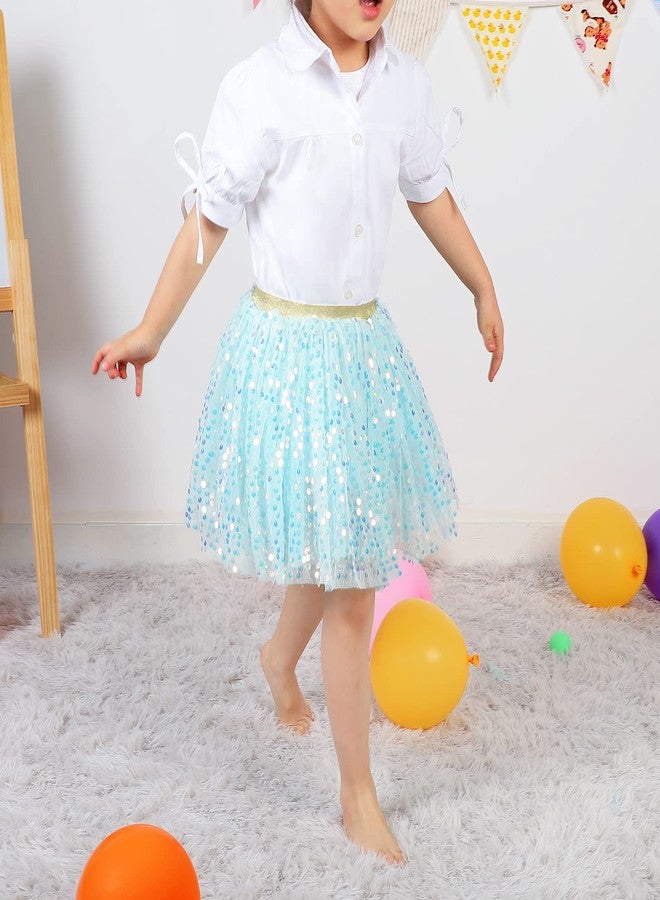 KEREDA Toddler Girls Layered Tutu Skirt Sparkling Sequin Tulle Dance Skirts 6-8 Y Blue - Image 2