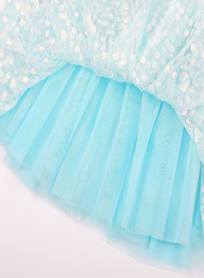KEREDA Toddler Girls Layered Tutu Skirt Sparkling Sequin Tulle Dance Skirts 6-8 Y Blue - Image 5