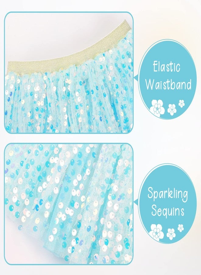 KEREDA Toddler Girls Layered Tutu Skirt Sparkling Sequin Tulle Dance Skirts 6-8 Y Blue - Image 4