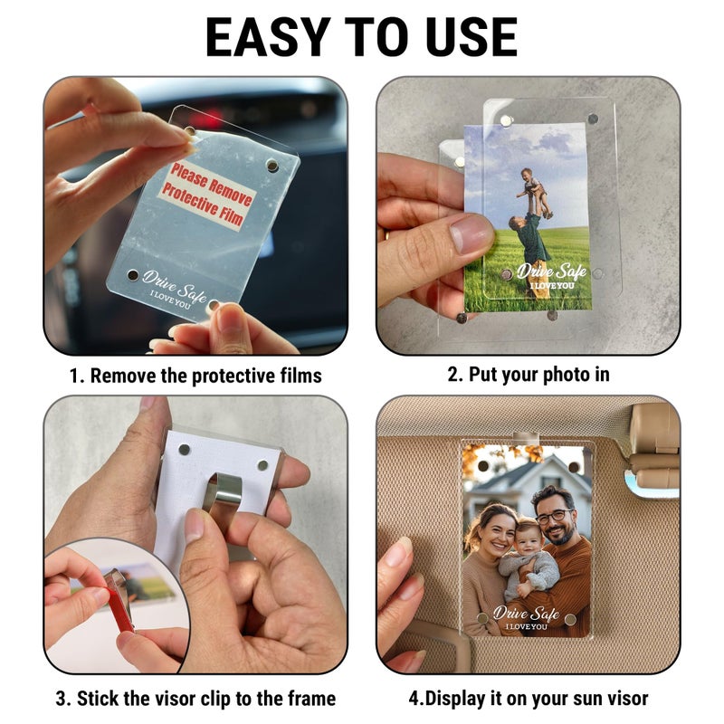 PERSONAL84 Drive Safe I Love You Visor Clip, Car Picture Holder, Sun Visor Photo Clip, Acrylic Magnetic Photo Clip, Car Picture Frame, Magnetic Photo Frames, Gifts for Boyfriend, Dad - Image 2
