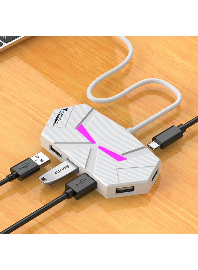 Colorful Atmosphere Lamp HUB4 7 2.0 Splitter Expansion Laptop One Drag Multi-turn Belt Power Supply-Number Of Interfaces:4 White 1.2 Meters  - Image 3