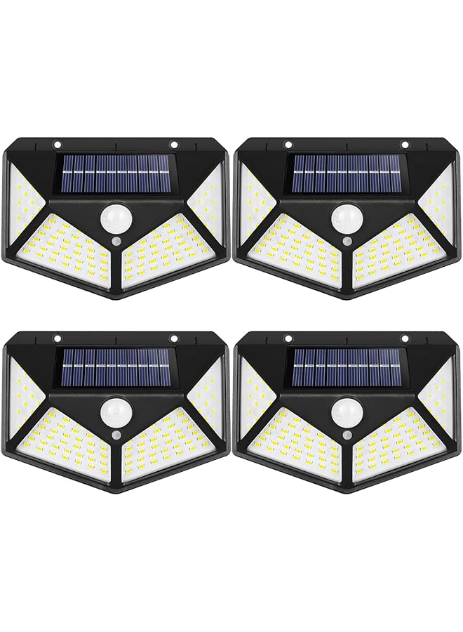 ECVV 4 Pack Outdoor Solar Wall Lights 270° Wide Angle Solar Motion Sensor Security Lights 100 Leds Ip65 Waterproof Outdoor Lights For Garden Black - Image 1