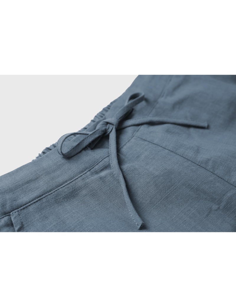 Tanming Linen Pants for Women Summer Casual High Waisted Drawstring White Beach Pant (Bluegrey, XL) - Image 2