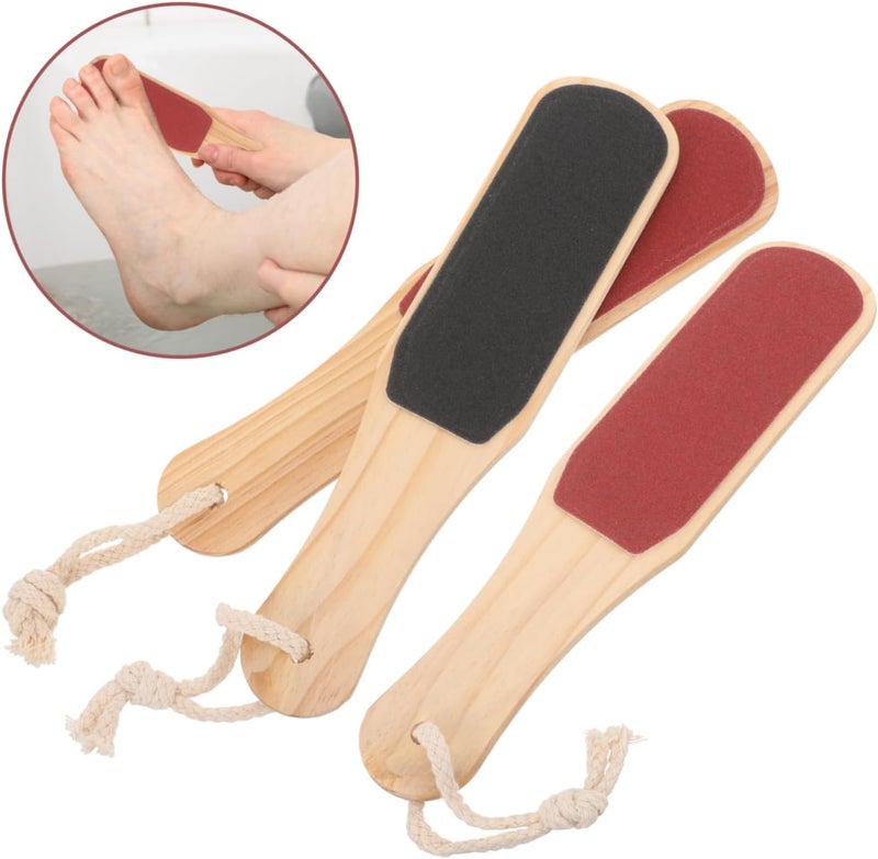 3Pcs Double Sided Foot Exfoliator Wooden Handle Foot Care Tool for Callous Dry Skin Removal for Professional Home Use Ergonomic Design for Comfortable Grip - Image 3