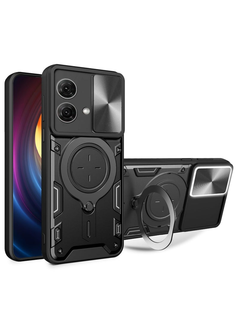 Motorola Moto G84 5G Case Cover, Slide Camera Lens Cover, 360°Rotating Kickstand Ring, Bumper Shockproof Phone Case，Compatible with Car Magnetic Mount Mobile Phone Case For Motorola Moto G84 5G Black - Image 1