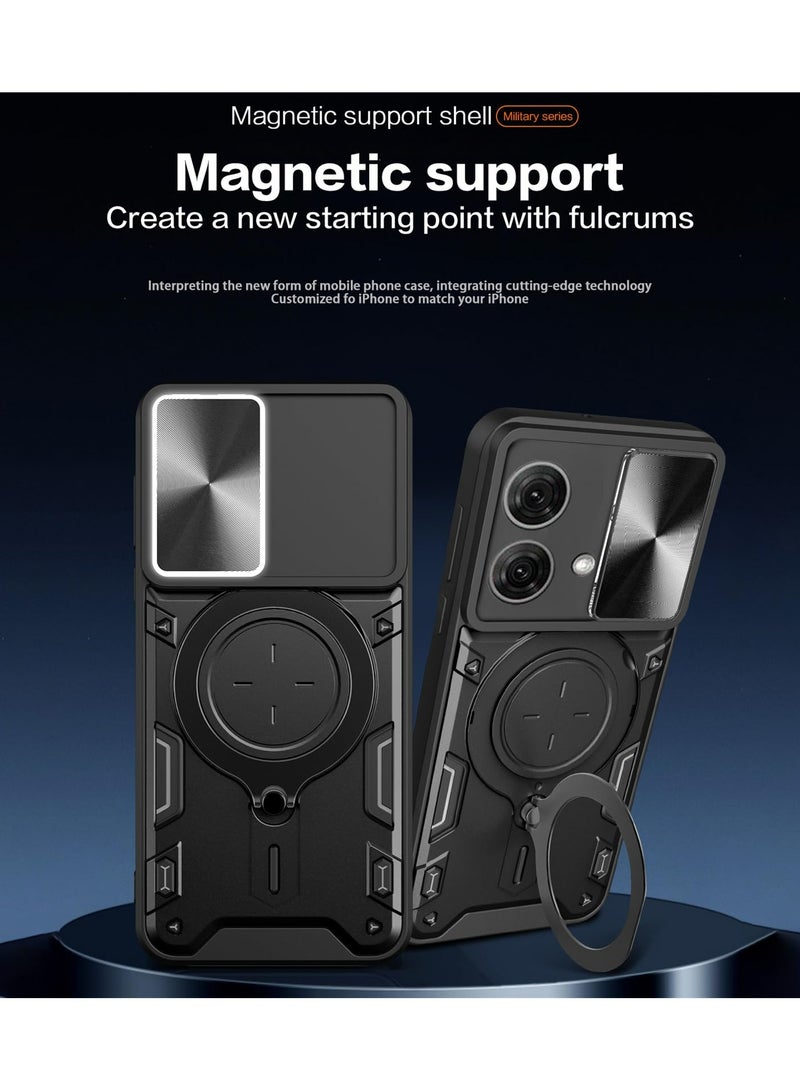 Motorola Moto G84 5G Case Cover, Slide Camera Lens Cover, 360°Rotating Kickstand Ring, Bumper Shockproof Phone Case，Compatible with Car Magnetic Mount Mobile Phone Case For Motorola Moto G84 5G Black - Image 2