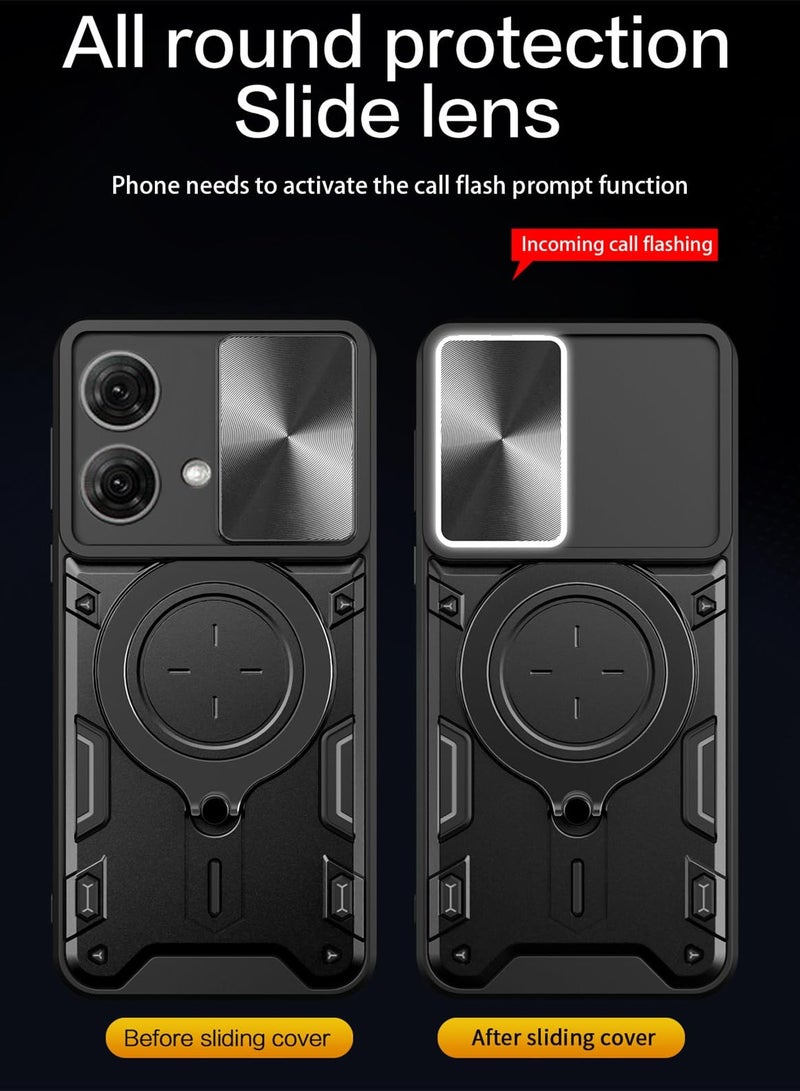 Motorola Moto G84 5G Case Cover, Slide Camera Lens Cover, 360°Rotating Kickstand Ring, Bumper Shockproof Phone Case，Compatible with Car Magnetic Mount Mobile Phone Case For Motorola Moto G84 5G Black - Image 3