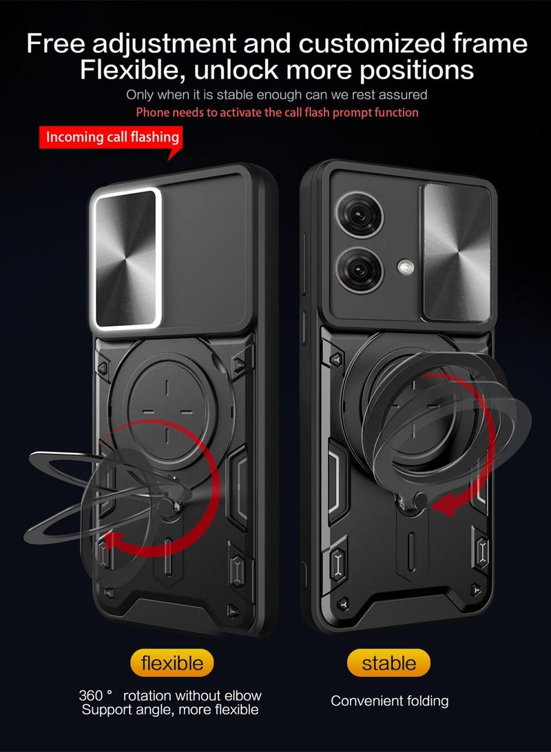 Motorola Moto G84 5G Case Cover, Slide Camera Lens Cover, 360°Rotating Kickstand Ring, Bumper Shockproof Phone Case，Compatible with Car Magnetic Mount Mobile Phone Case For Motorola Moto G84 5G Black - Image 5