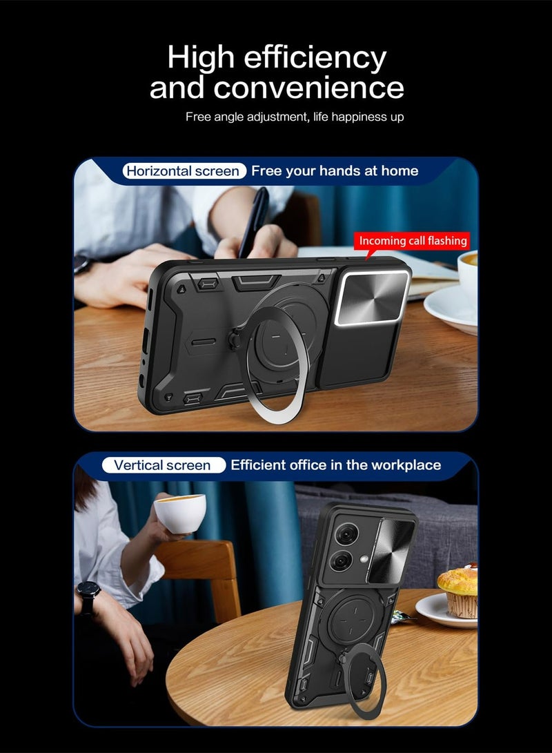 Motorola Moto G84 5G Case Cover, Slide Camera Lens Cover, 360°Rotating Kickstand Ring, Bumper Shockproof Phone Case，Compatible with Car Magnetic Mount Mobile Phone Case For Motorola Moto G84 5G Black - Image 4