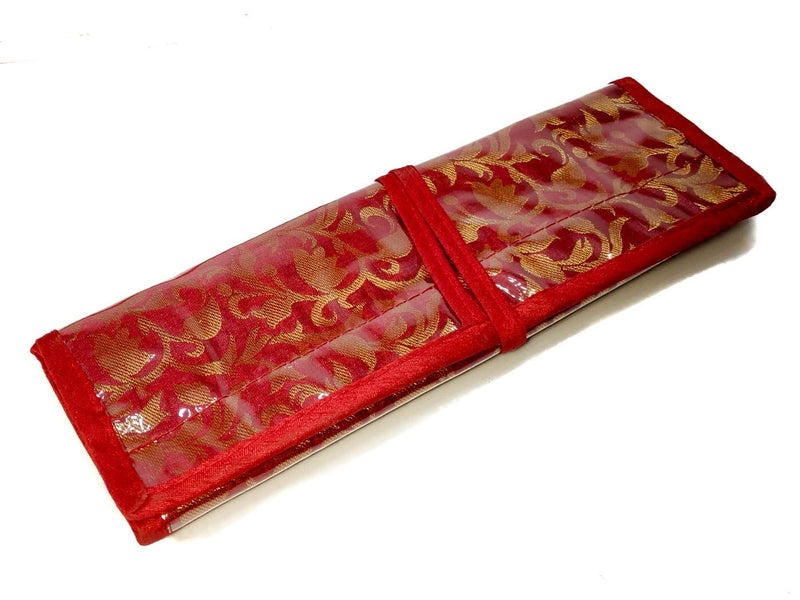 iShine Payal Chain Necklace Jewellery Wrist Watch Organiser Pouch Roll (Maroon) - Image 1
