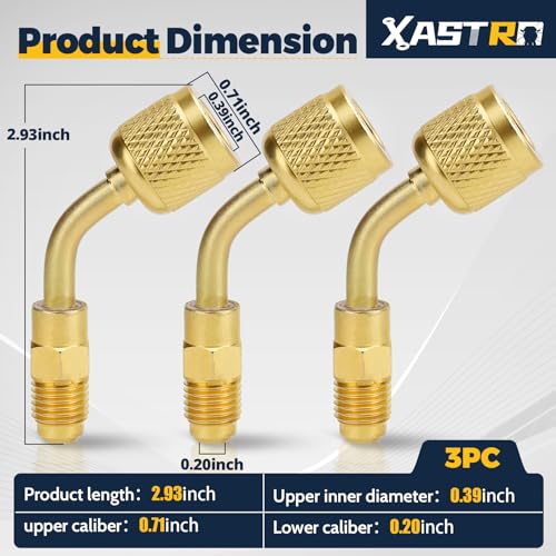 Xastro 3Pcs A2L R32 R454B Brass Adapter Set 14 LeftHand Female to 14 RightHand Male Flare Fittings Compatible with R32R454B A2L LH Refrigerant Tanks and RH Service Hose 45 HVAC Charging Adapter - Image 3
