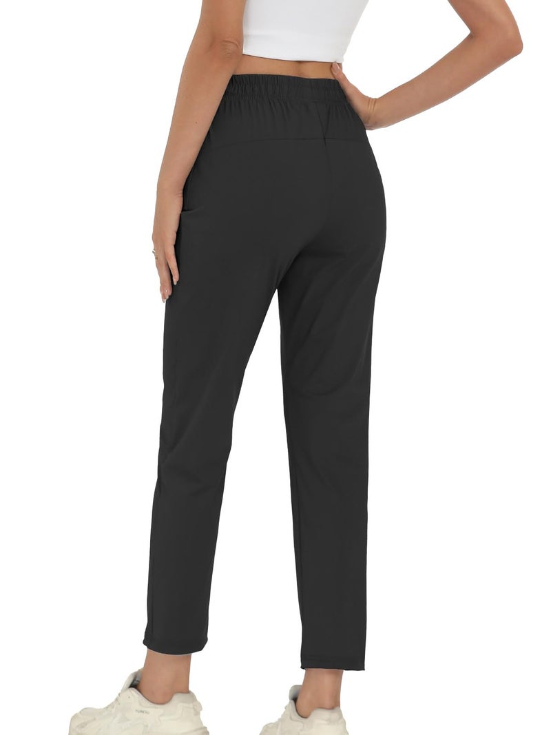 Surenow Womens Active Pants Stretch Breathable Casual Pants with Zip Pocket Lightweight Running Athletic Sweatpants for Women Black - Image 2