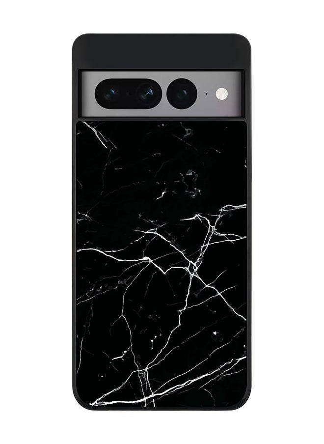 Stylizedd Rugged Black edge case for Google Pixel 7 Pro Slim fit Soft Case Flexible Rubber Edges Anti Drop TPU Gel Thin Cover - Marble Print Black  - Image 1