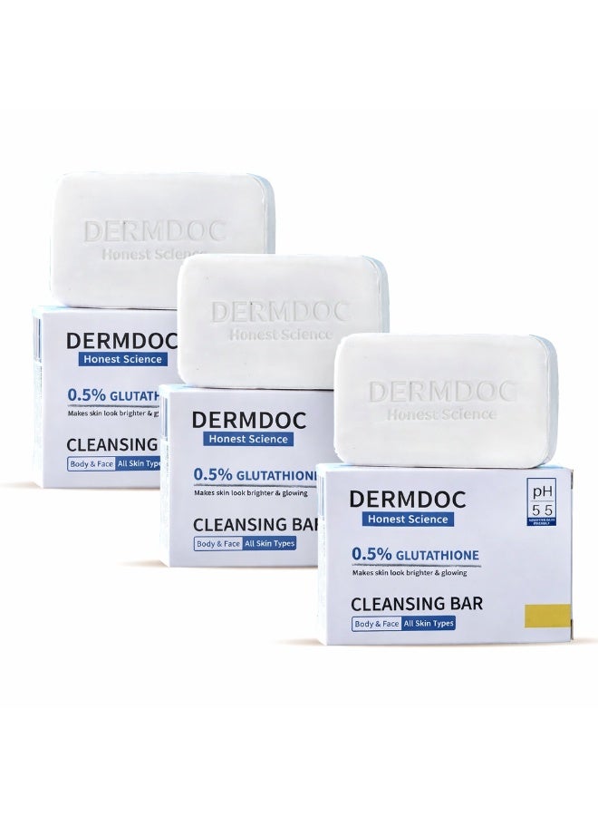 DERMDOC 0.5% Glutathione Cleansing Soap Bar (75 gm Pack of 3) | Soap Free Formula | Sensitive Skin Friendly | Skin Brightening | Gentle & Non-Drying - Image 1