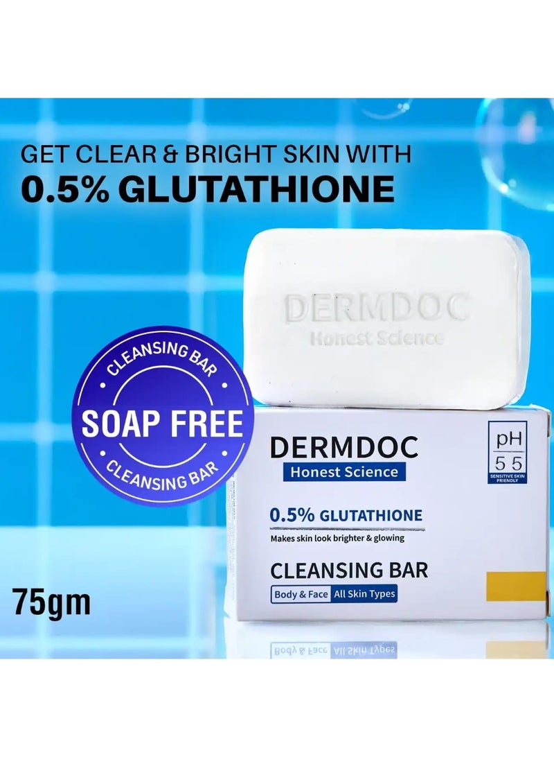 DERMDOC 0.5% Glutathione Cleansing Soap Bar (75 gm Pack of 3) | Soap Free Formula | Sensitive Skin Friendly | Skin Brightening | Gentle & Non-Drying - Image 3