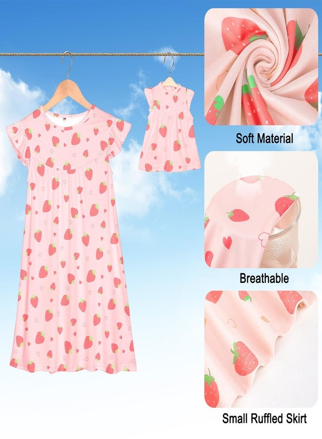 ICOSY Matching Doll & Girls Nightgowns Clothes Girls Pajamas Sleepwear Outfit for Kids and American 18" Girl Doll Pink - Image 4