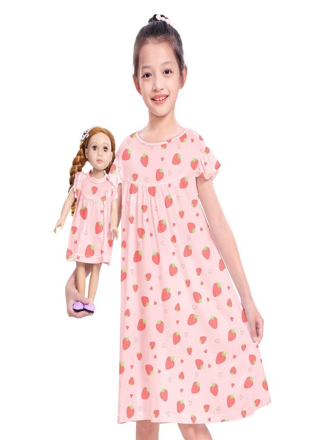 ICOSY Matching Doll & Girls Nightgowns Clothes Girls Pajamas Sleepwear Outfit for Kids and American 18" Girl Doll Pink - Image 1
