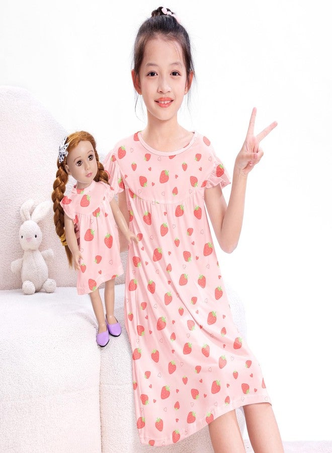 ICOSY Matching Doll & Girls Nightgowns Clothes Girls Pajamas Sleepwear Outfit for Kids and American 18" Girl Doll Pink - Image 2