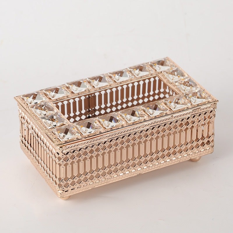 Factory direct supply European crystal tissue box living room home creative light luxury tissue box dining table paper box [gold] mesh tissue box 19.5*11.5*8cm
